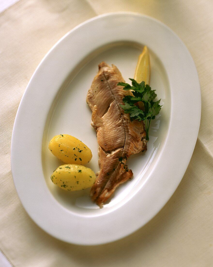 Fried filleted brook trout with parsley potatoes