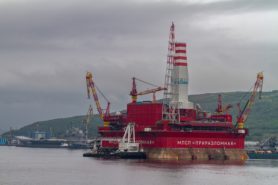 A view of the industrial and militarized Russian seaport city of Murmansk on the northern shore of the Kola Peninsula, Murmansk Oblast, Russia, Arctic, Europe