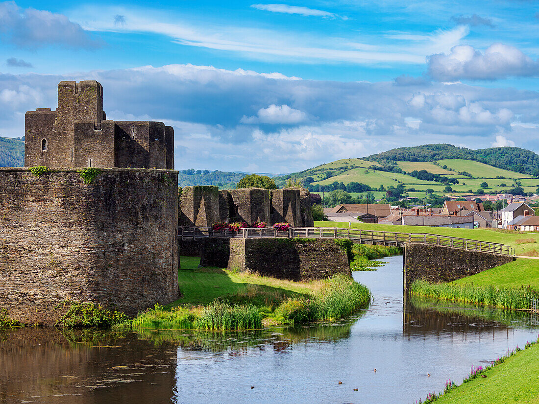 Caerphilly Castle and Moat, Caerphilly, Gwent, Wales, United Kingdom, Europe