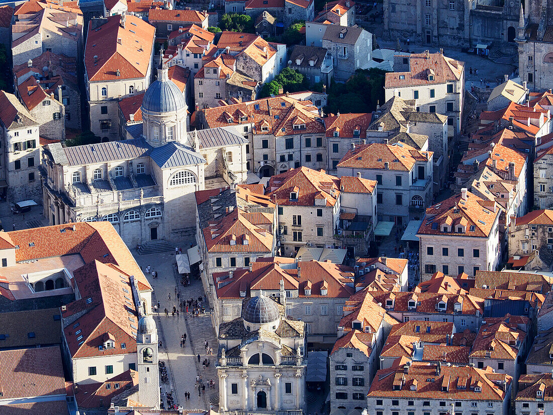 Dubrovnik Cathedral and Old Town, UNESCO World Heritage Site, from Mount Srd, Dubrovnik, Croatia, Europe