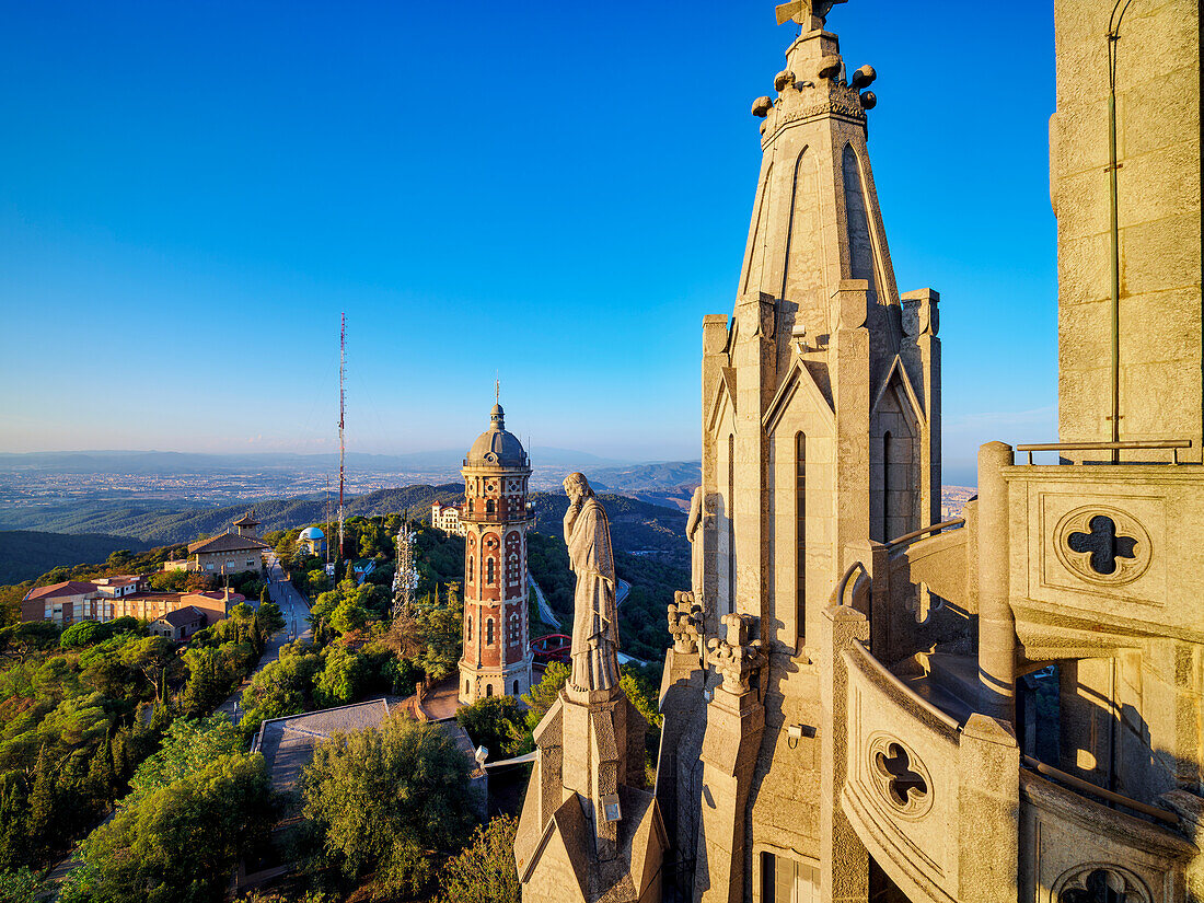 Sculpture at the Temple Expiatori del Sagrat Cor and Torre de les Aigues de Dos Rius, Mount Tibidabo, Barcelona, Catalonia, Spain, Europe