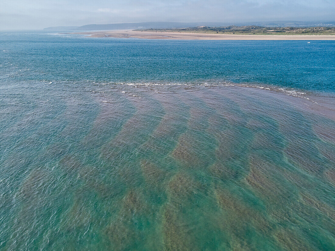 An aerial view of the estuary of the Taw and Torridge Rivers, near Bideford and Barnstaple, Devon, England, United Kingdom, Europe