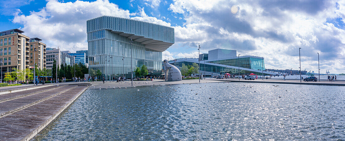 New Central Library (Oslo Public Library) (Deichman Library) and Opera House, Oslo, Norway, Scandinavia, Europe