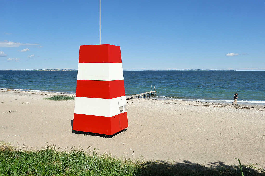 Lifeguard cabin on the Moesgaard Beach, Aarhus, Jutland Peninsula, Denmark, Europe