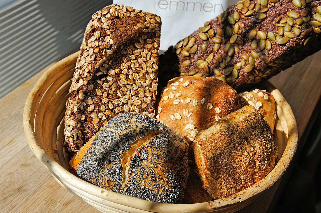 Assorted bread from the Danish bakery Emmerys, Aarhus, Jutland Peninsula, Denmark, Europe