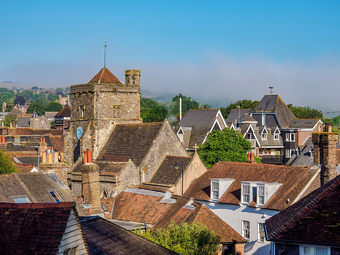 View towards St. Thomas A Becket Church, Lewes, East Sussex, England, United Kingdom, Europe