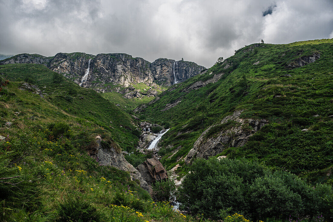 Nature Park Valsesia and the Alta Val Strona Alpine mountain landscape near Alagna Valsesia, Piedmont, Italian Alps, Italy, Europe