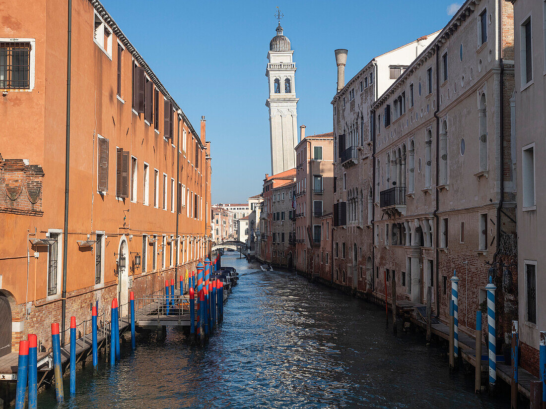 The leaning tower of San Giorgio dei Greci, Castello district, Venice, UNESCO World Heritage Site, Veneto, Italy, Europe