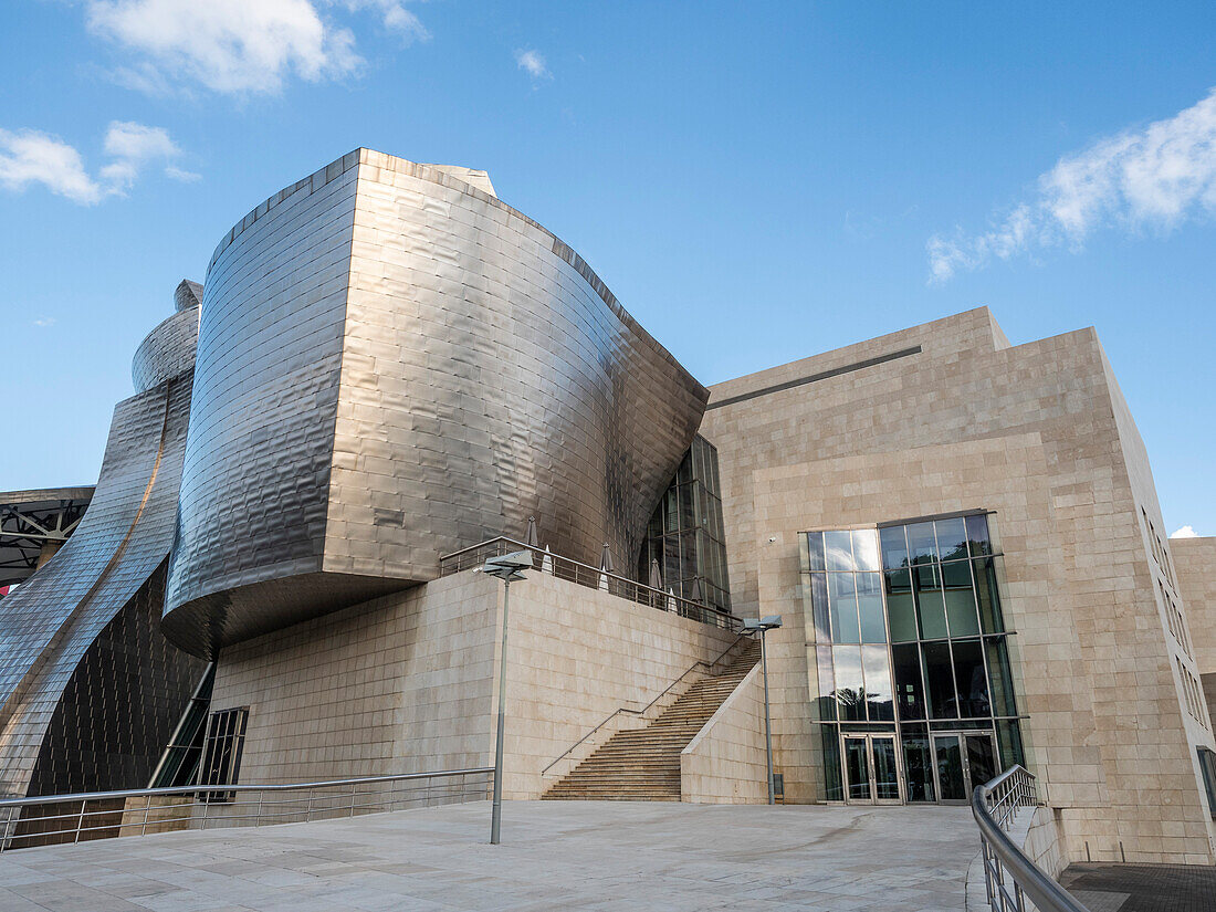 Entrance to the Guggenheim Museum designed by Frank Gehry, Bilbao, Basque Country, Spain, Europe