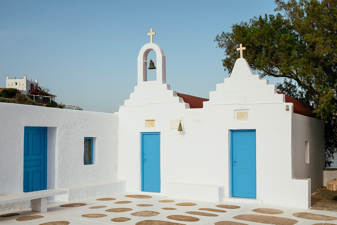 Exterior of Greek Orthodox Church, Mykonos, Cyclades, Greek Islands, Greece, Europe