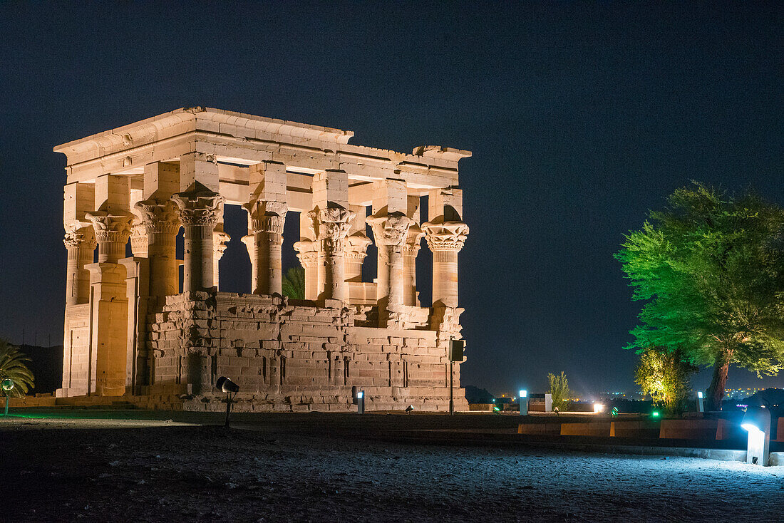 Sound and light show at the Temple of Philae, Trajan's Kiosk, UNESCO World Heritage Site, Agilkia Island, Aswan, Egypt, North Africa, Africa