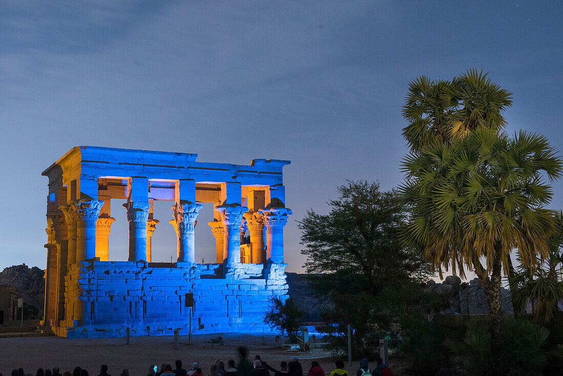 Sound and light show at the Temple of Philae, Trajan's Kiosk, UNESCO World Heritage Site, Agilkia Island, Aswan, Egypt, North Africa, Africa