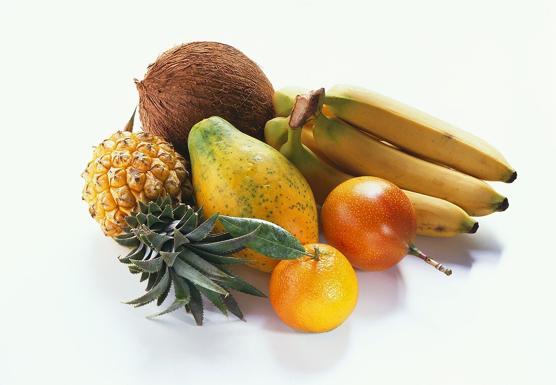 Various exotic fruits with coconut and mandarin