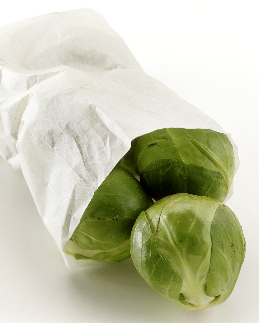 Brussels sprouts in a paper bag