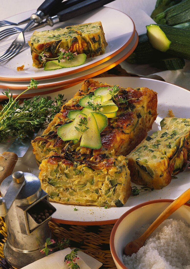 Hearty courgette and cheese loaf, pieces cut