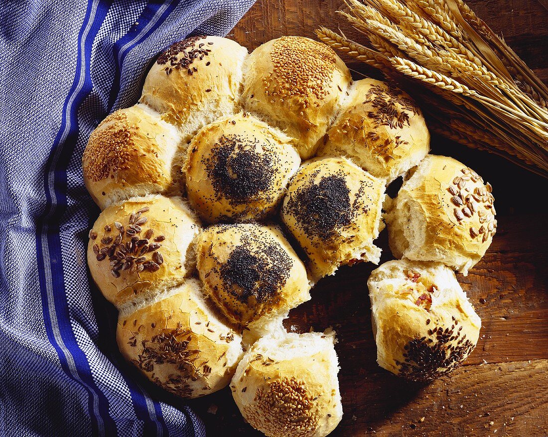 Bread roll sun with various rolls baked together