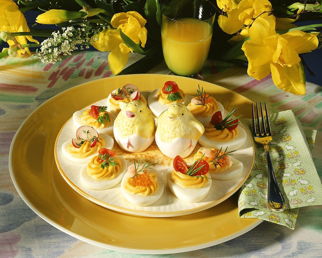 Easter platter with filled egg halves