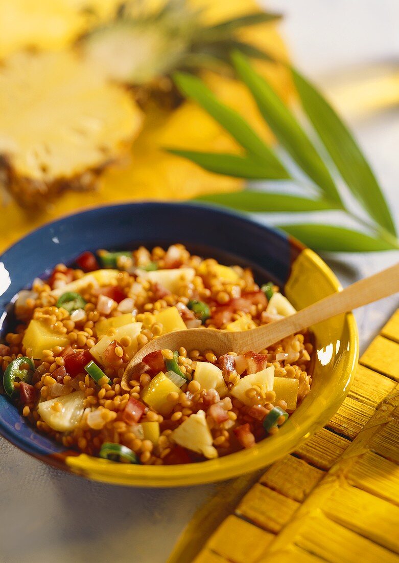 Caribbean red lentil stew with pineapple and chillies