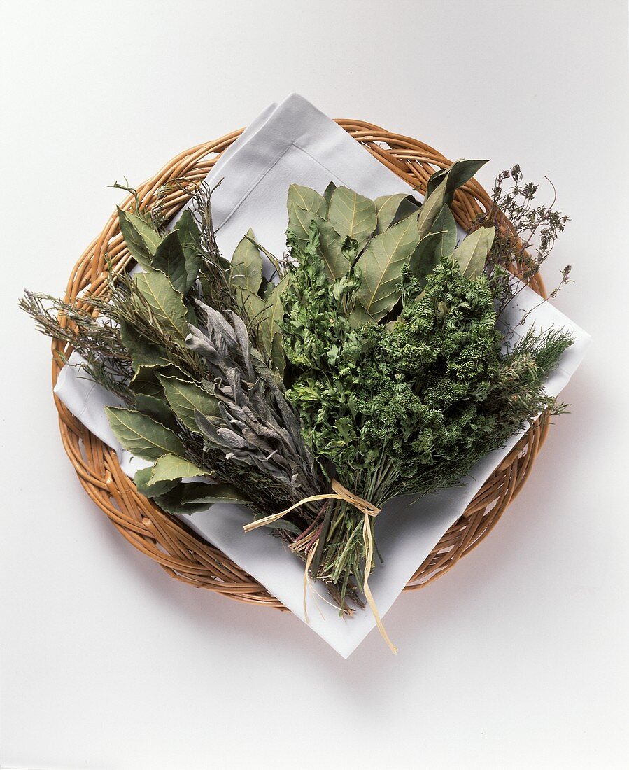 Assorted Dried Herbs in a Basket