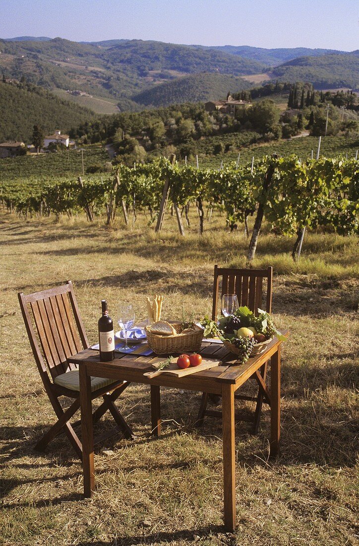 Table laid for two at a Chianti vineyard