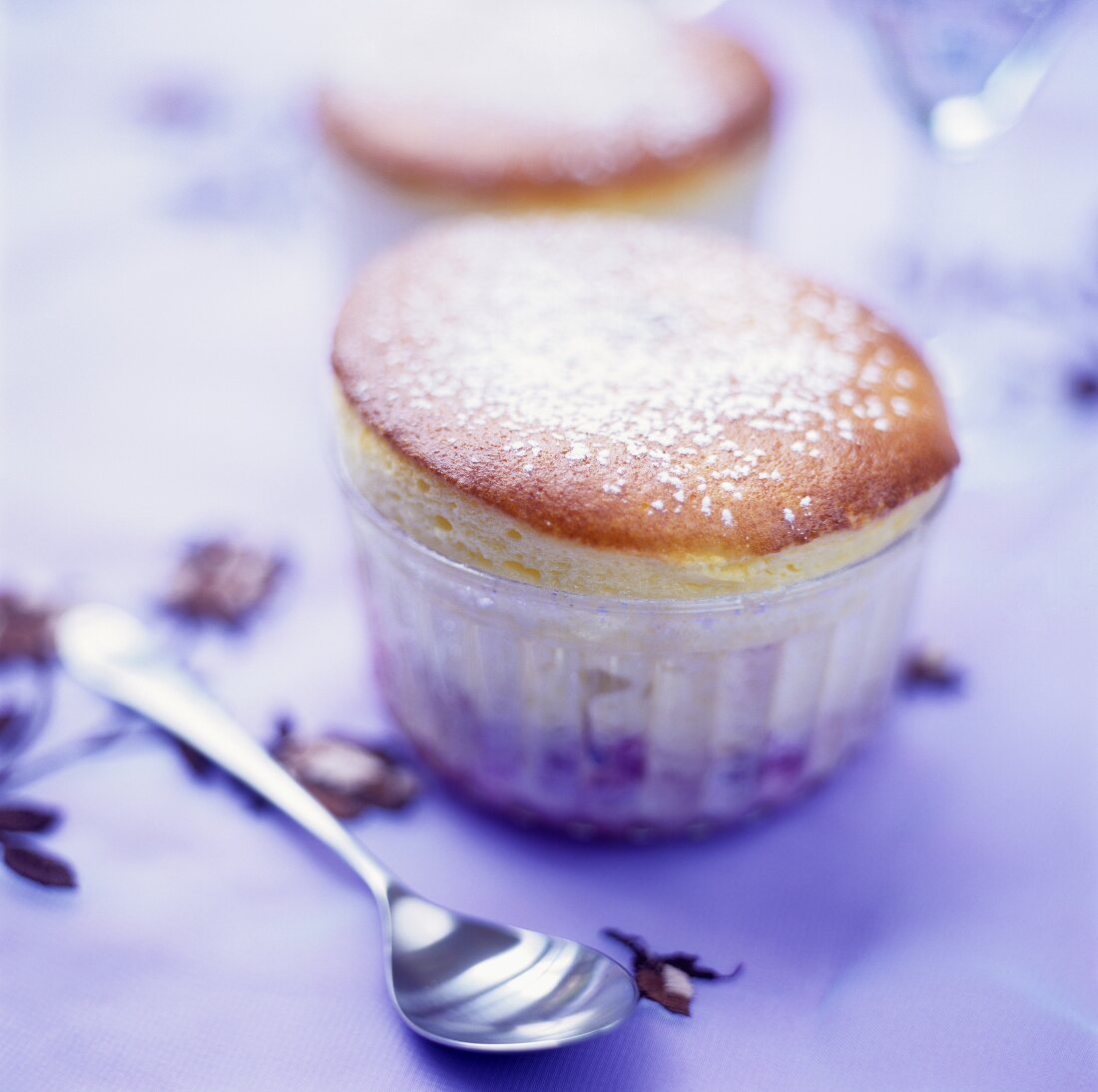 Blackberry soufflé in glass bowl