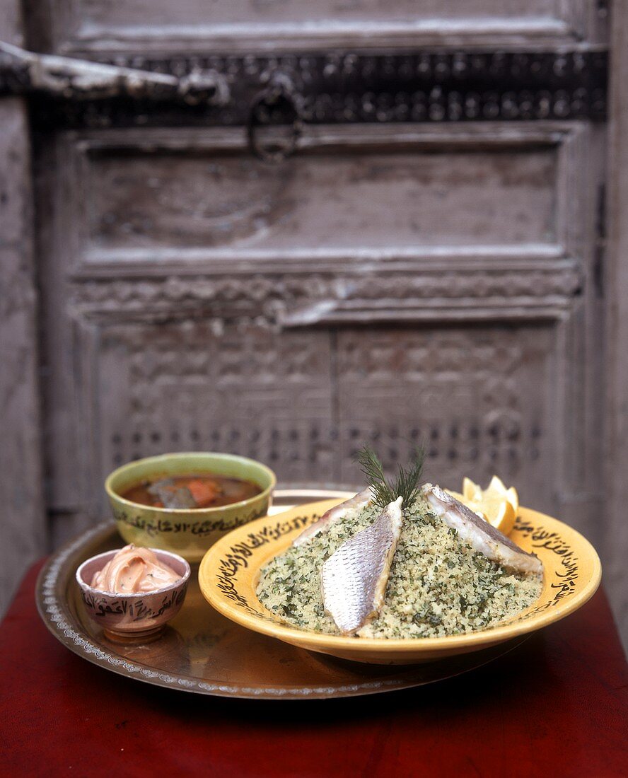 Herb couscous with fish fillets (Tunisia)