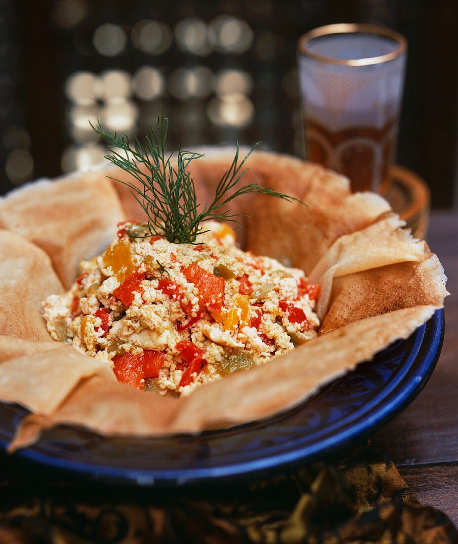 Tunisian chakchouka (braised vegetables with scrambled egg)