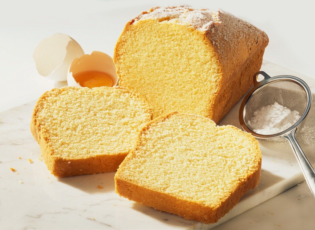 A lemon sponge cake, pieces cut