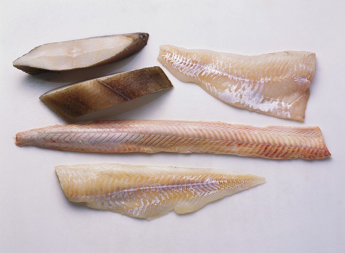 Halibut slices & fillets of cod, sea-eel & coley