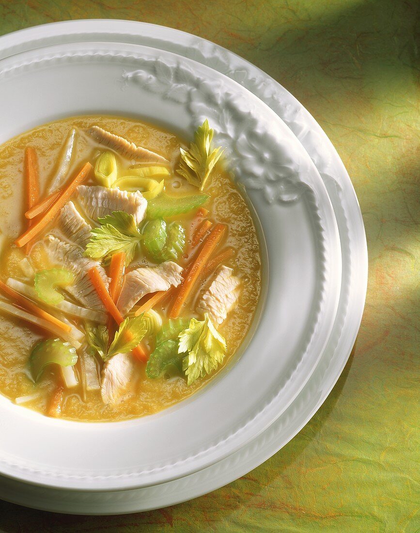 Chicken and carrot soup with vegetables