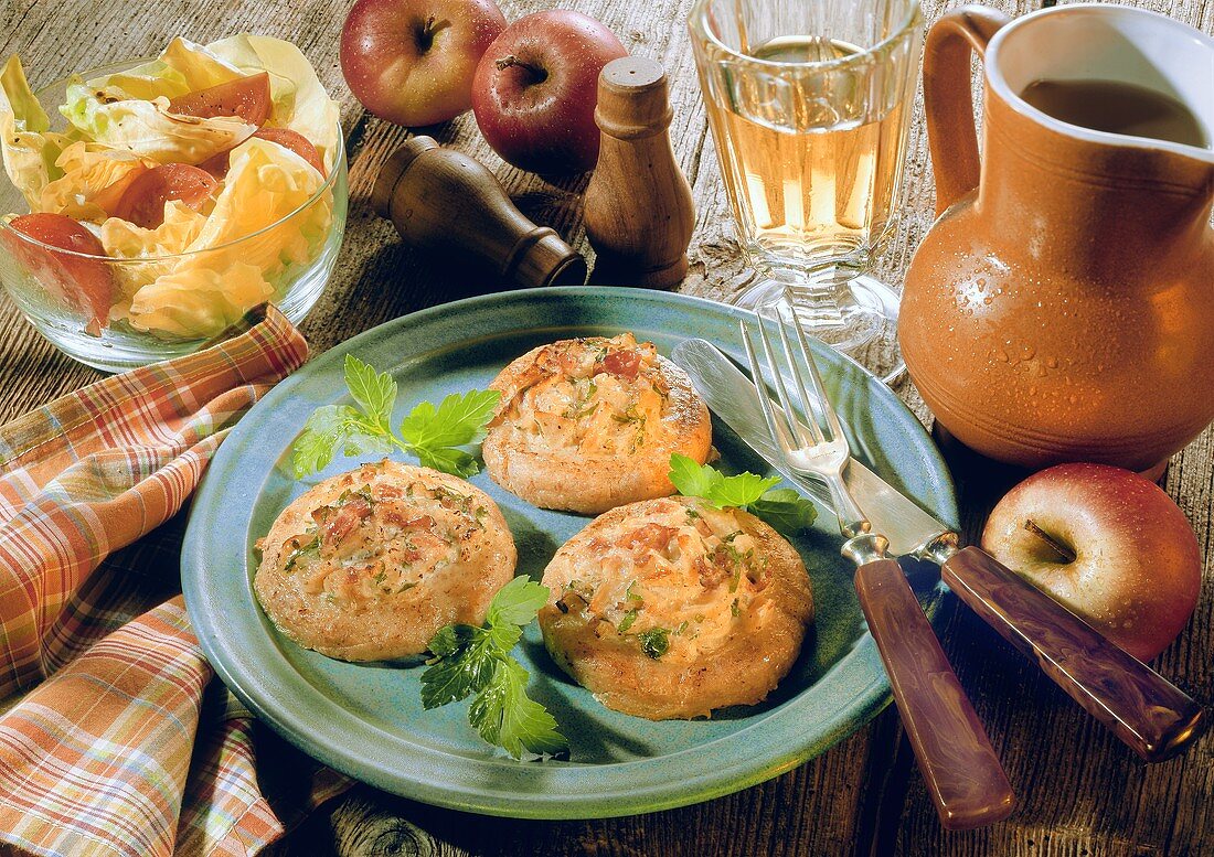 Potato cakes with apple and onion filling