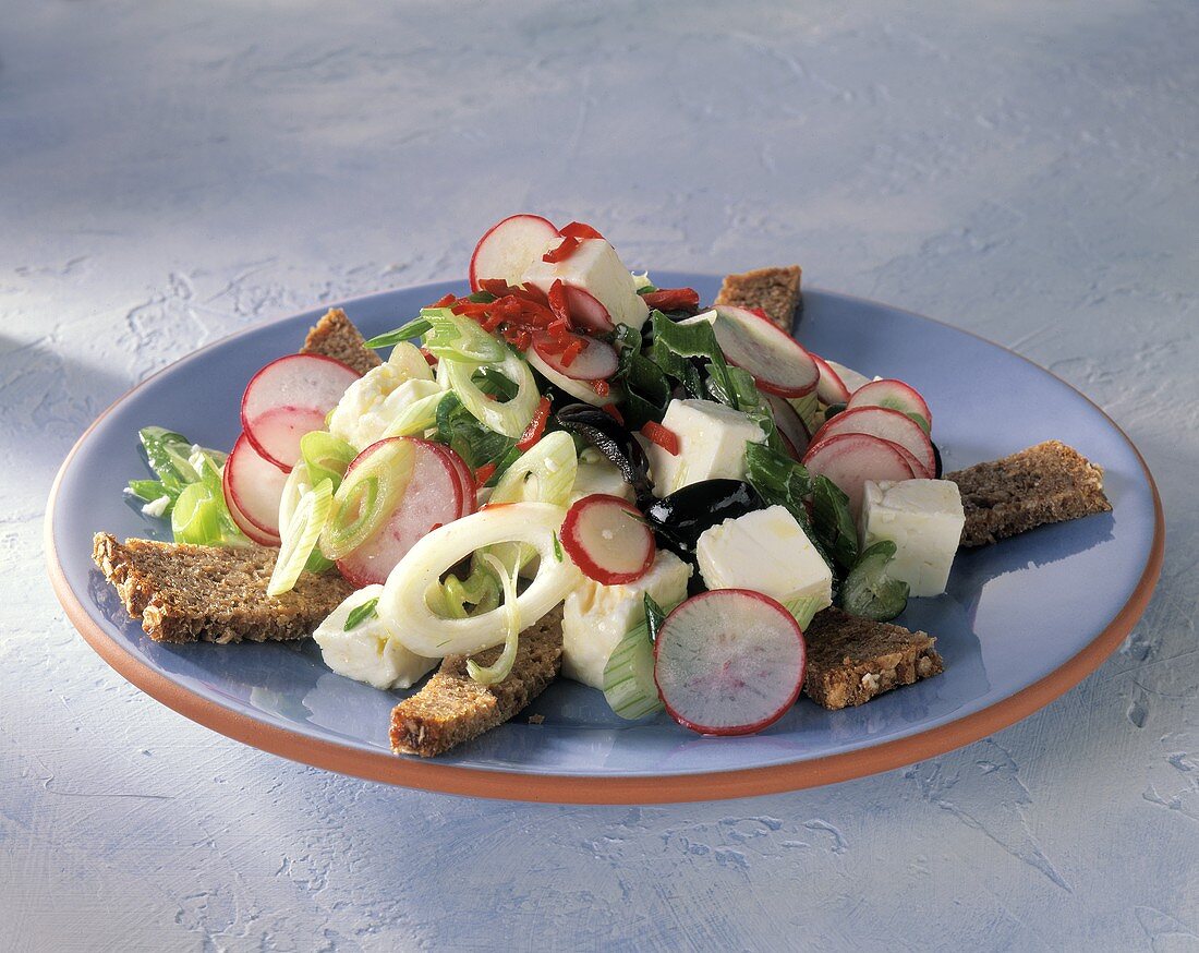 Schafskäsesalat mit Radieschen & Brot