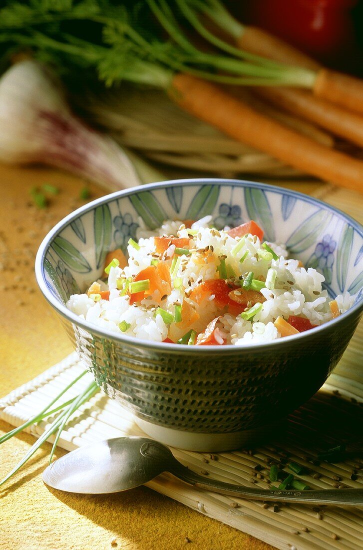 Korean pan-cooked rice dish with vegetables