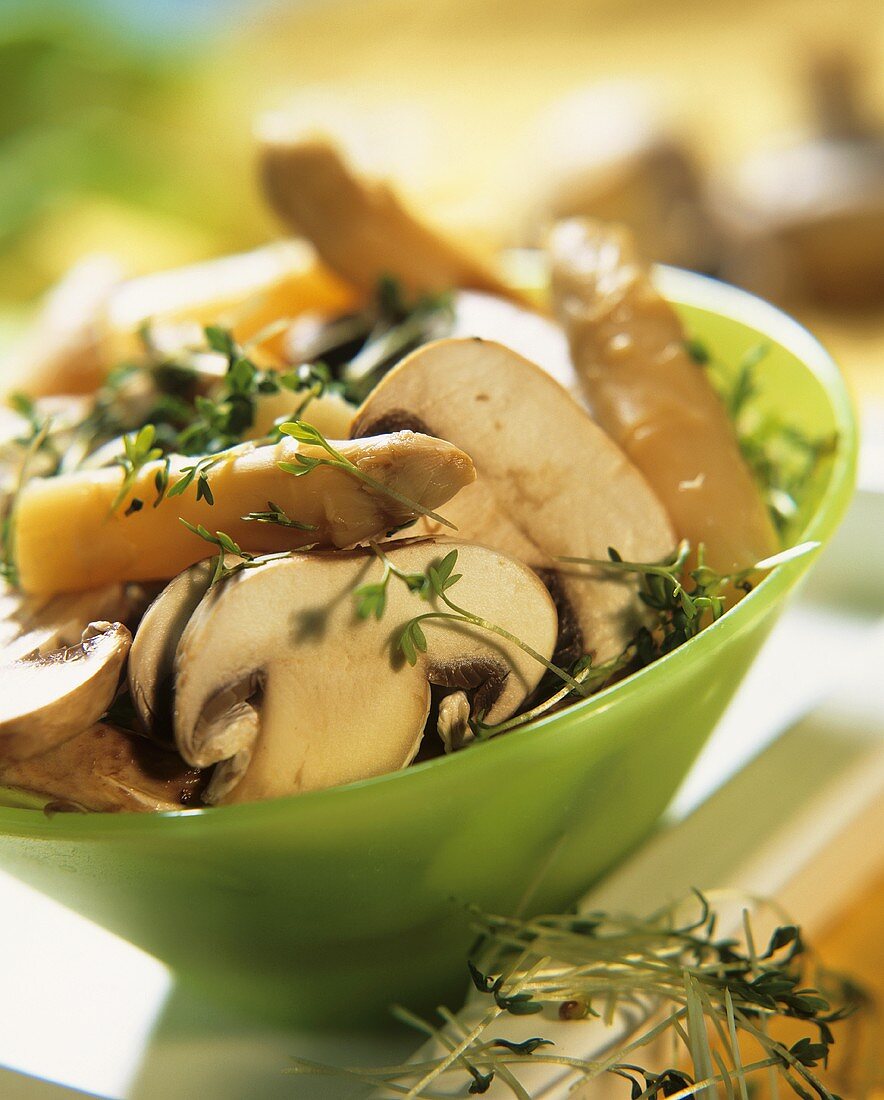 Asparagus and mushroom salad with cress