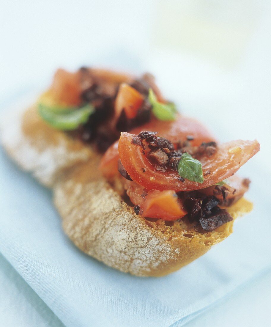 Bruschetta (toasted bread with tomatoes), Tuscany, Italy
