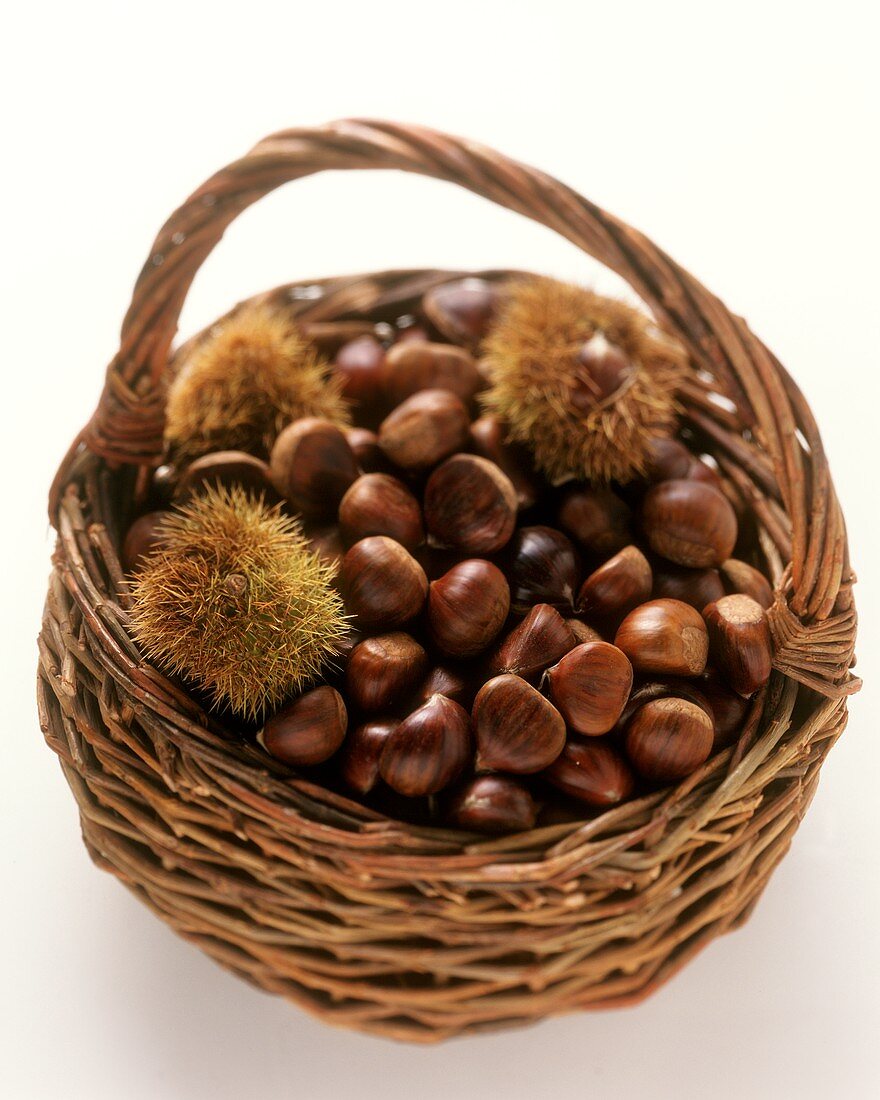 A basket of sweet chestnuts