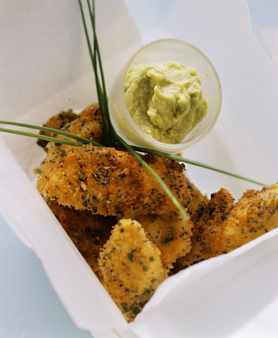 Chicken nuggets with avocado dip