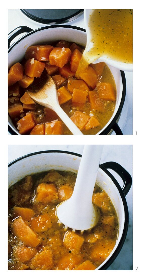 Preparing pumpkin soup