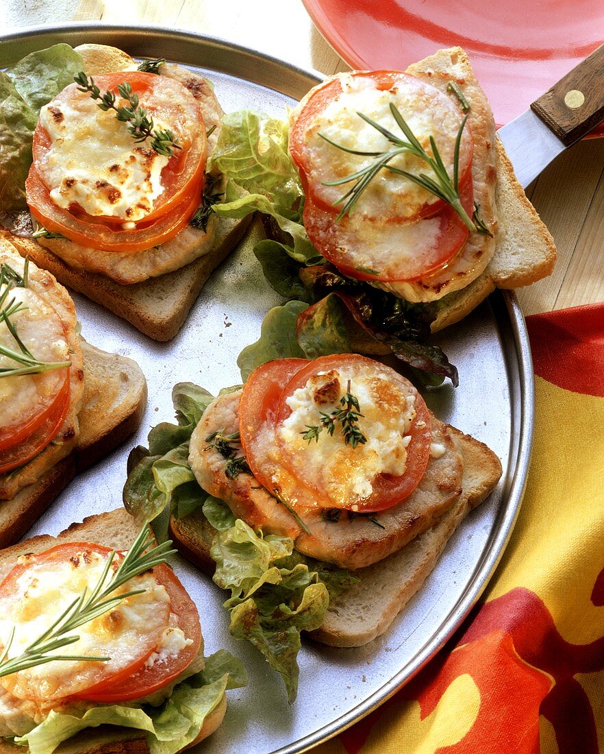 Gratin of steak on toast with tomatoes & salad