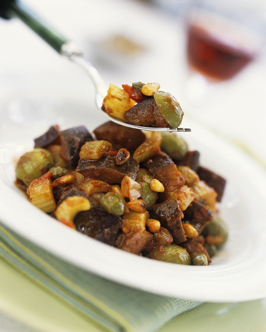 Caponata (sweet and sour aubergine stew), Sicily, Italy