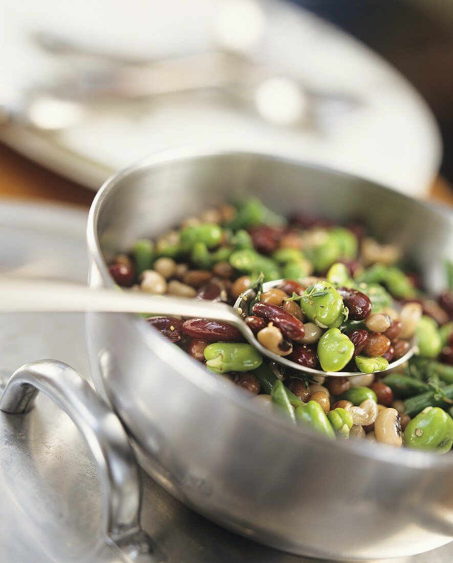 Gemischter Bohnensalat in Metallschälchen