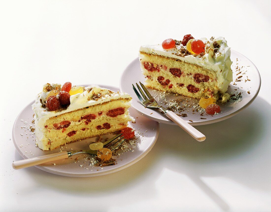 Ice cream cake with raspberries