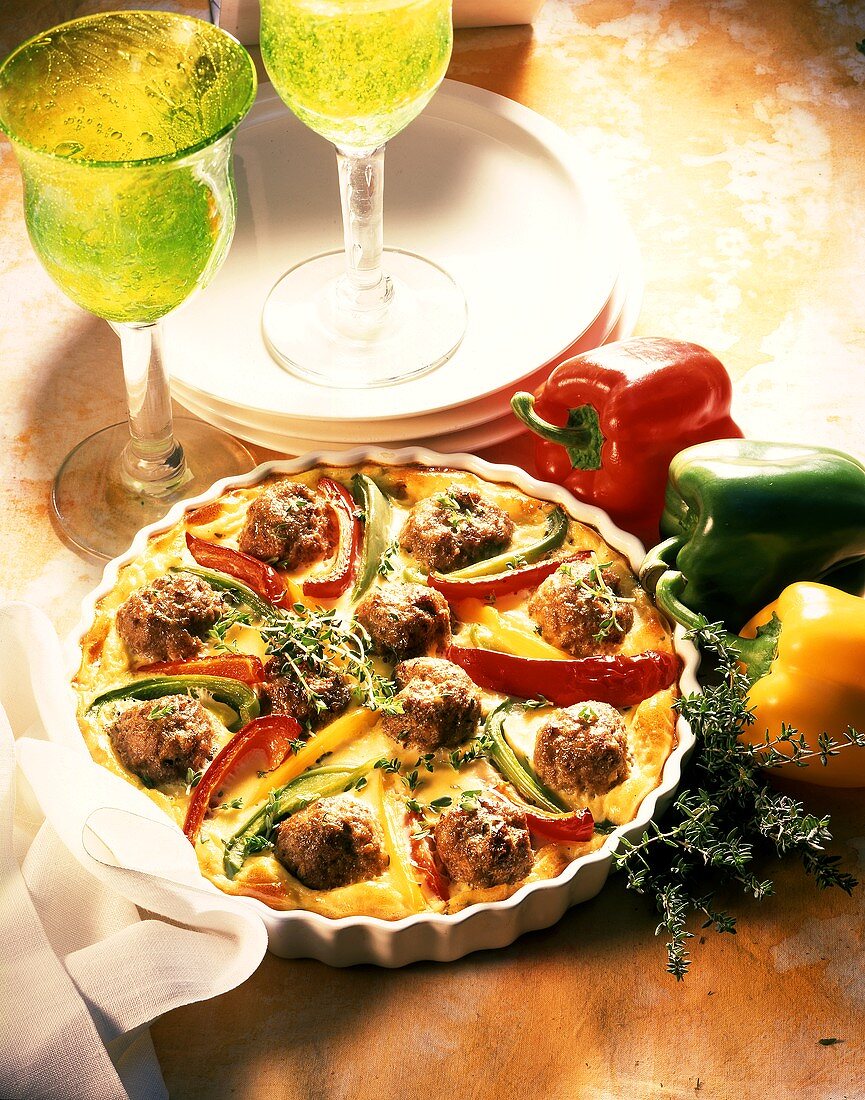 Meatball quiche with peppers
