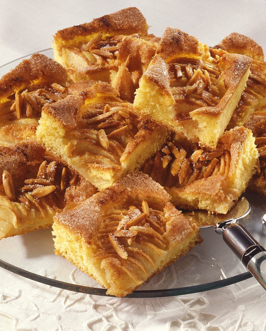 Tray-baked apple cake with slivered almonds
