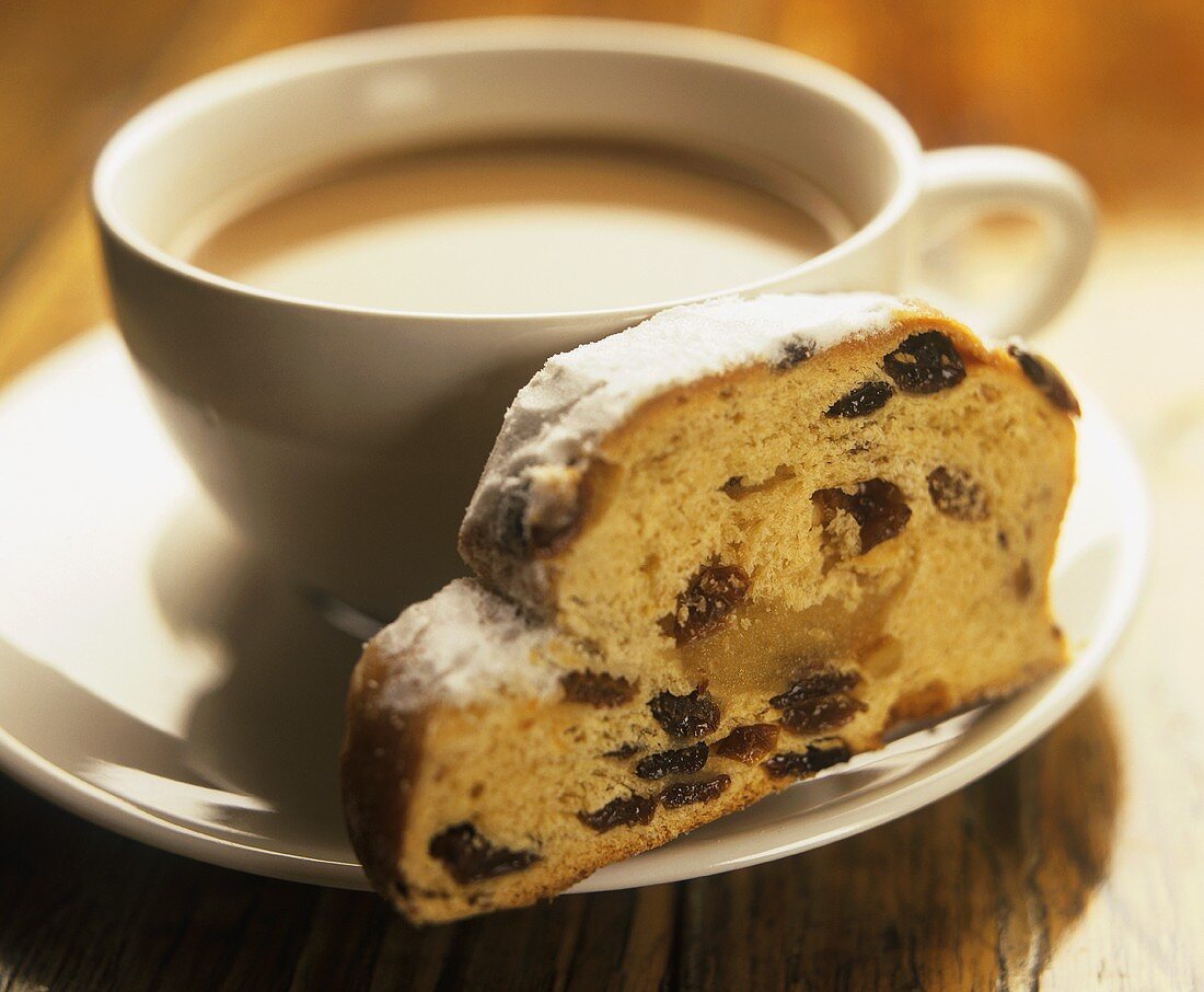 A piece of Stollen & cup of coffee