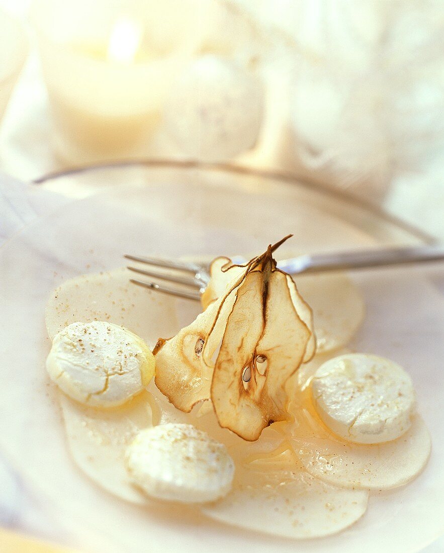 Goat's cheese on pears with truffle vinaigrette