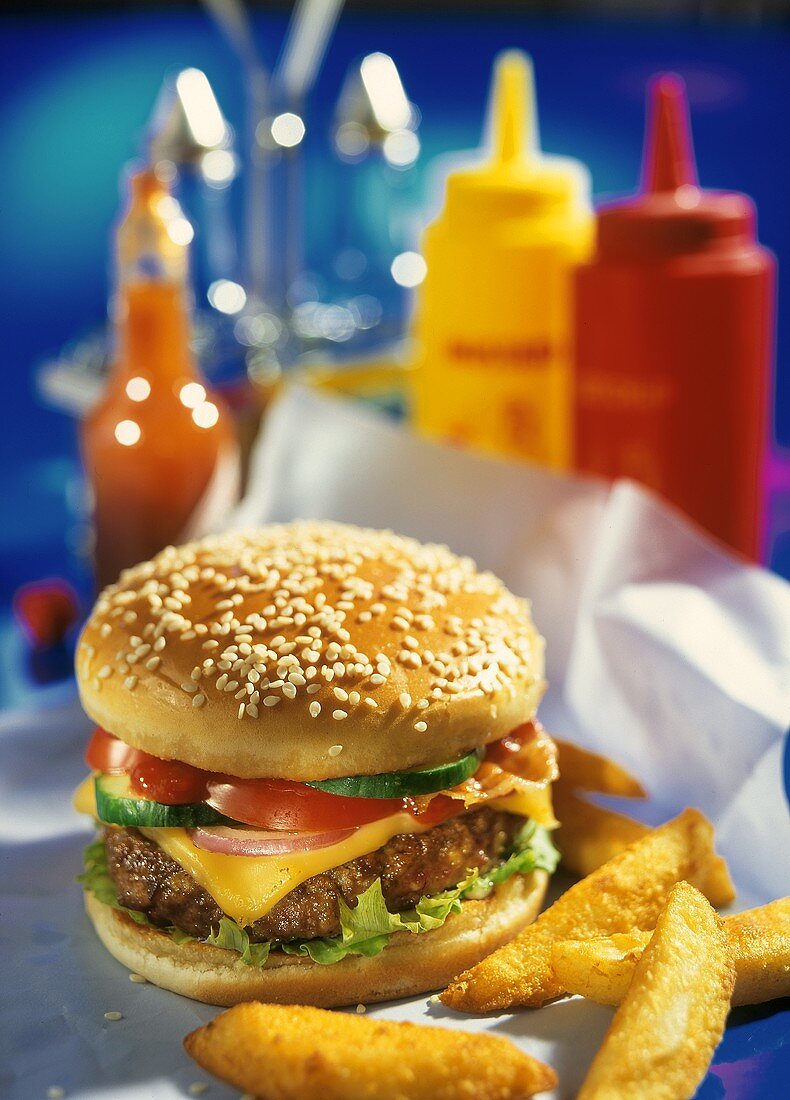 Hamburger and baked potato wedges