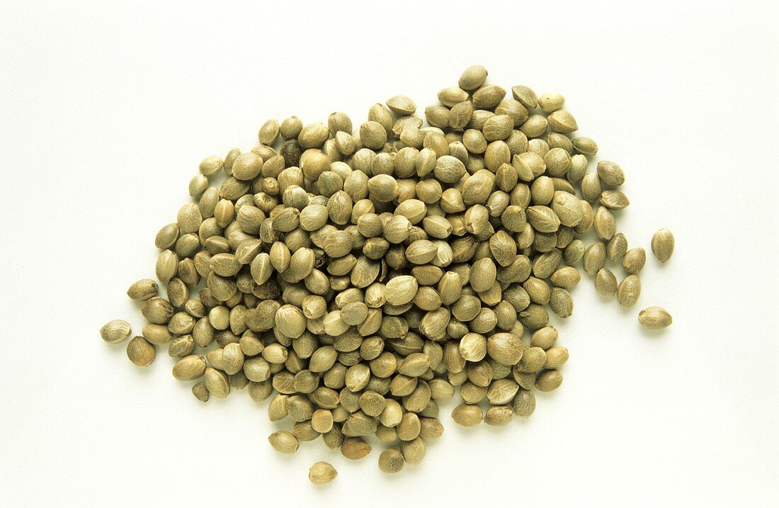 A heap of hemp seed (Cannabis sativa)