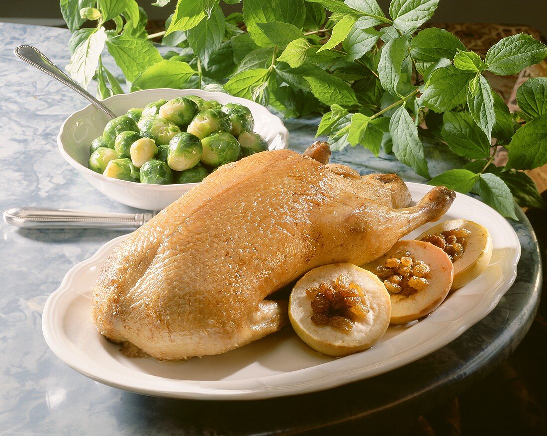 Duck, Altländer style, with Brussels sprouts & stuffed apples