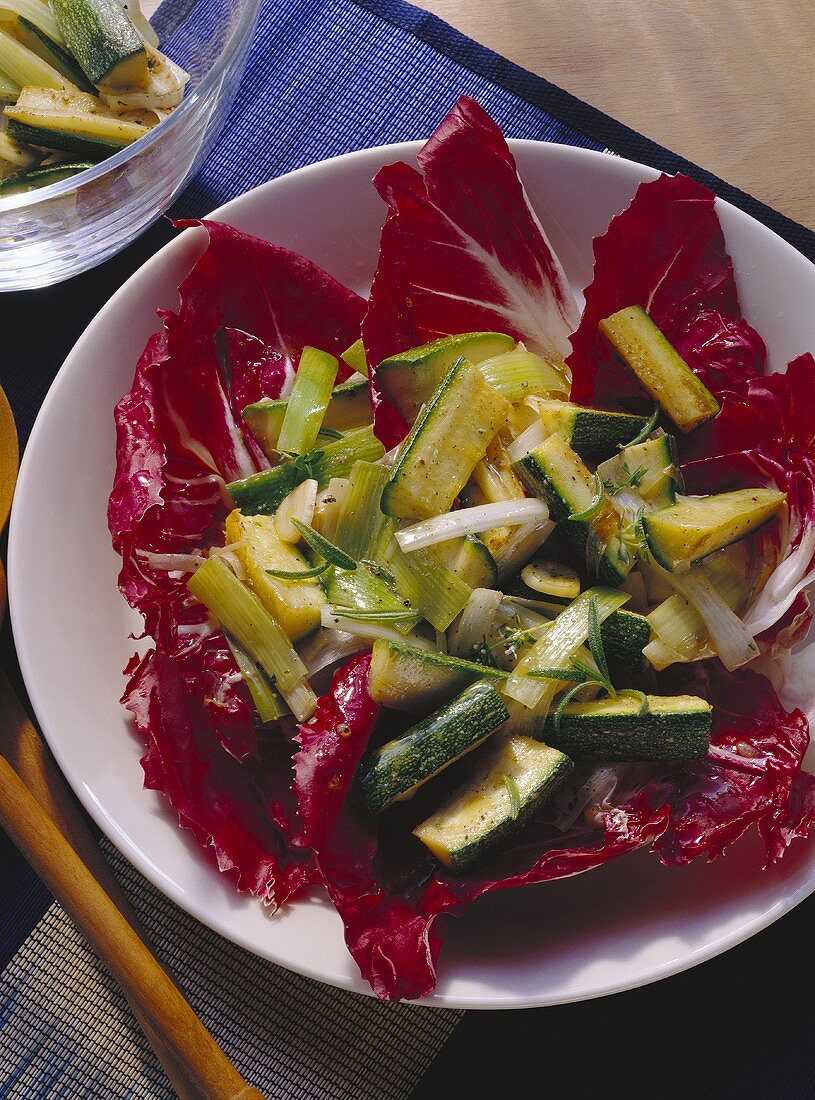 Courgette salad on radicchio